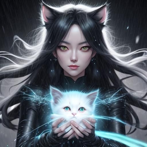 Stardust Kitten in Bioluminescent Love Alley, Anime Style