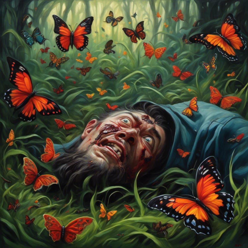 Surreal Horror: Giant Butterflies Attack Man