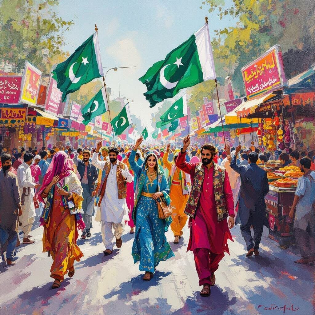 Pakistani Independence Day Parade in Artistic Style