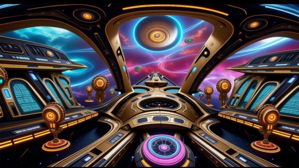 Futuristic Spaceship Bridge in Vibrant Colors