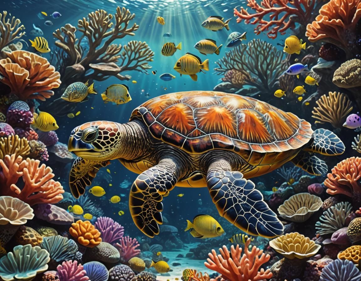 Coral Reef Protected by Sea Turtle in Splash Art