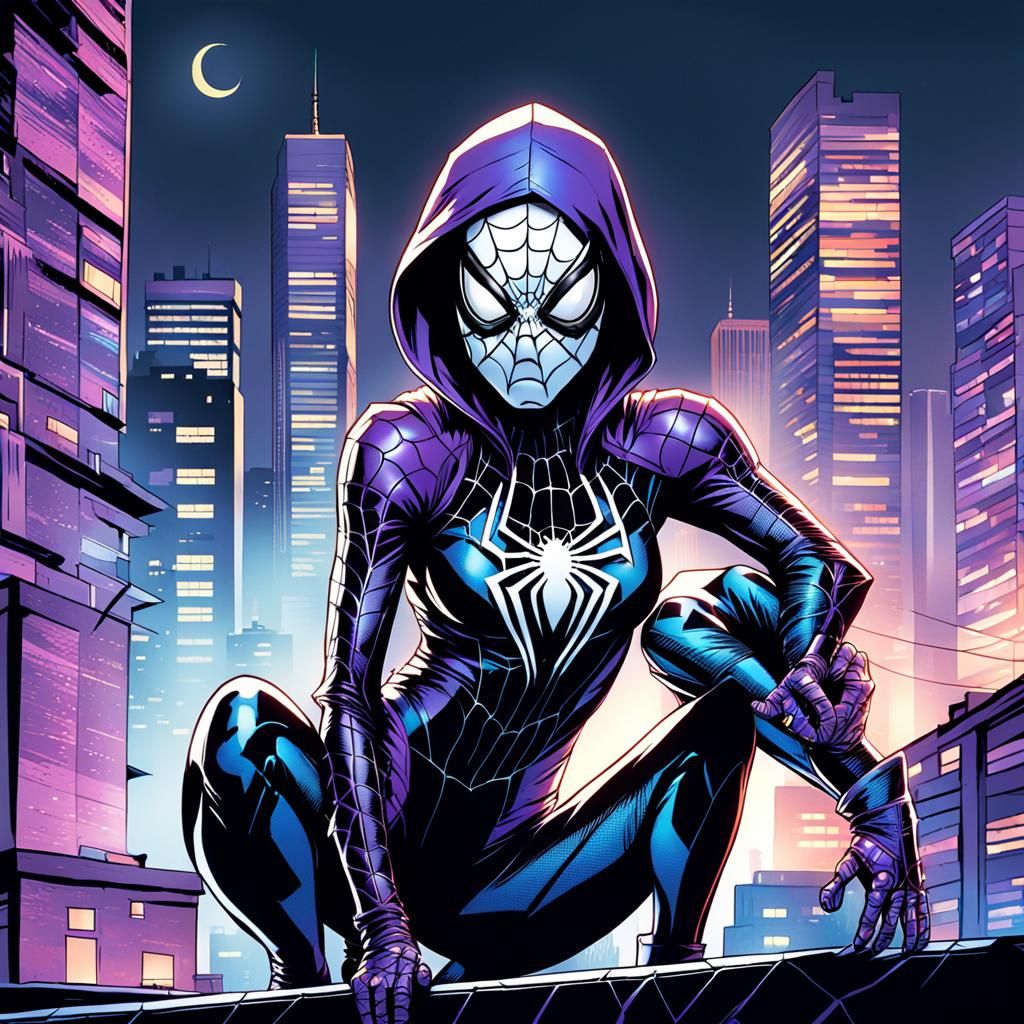 Spider Assassin on Rooftop in Comic Book Art