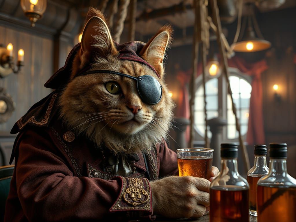 Pirate Cat Club Scene in Detailed 3D Game Style