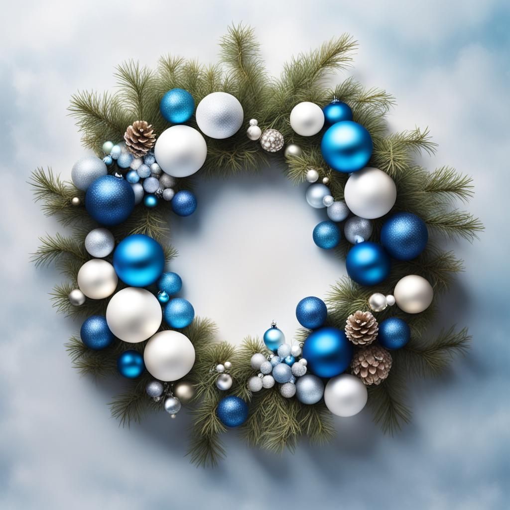 Christmas Wreath with Blue Ornaments