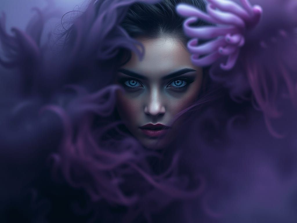 Ethereal Woman of Mystical Energy in Dark, Opulent Atmospher...