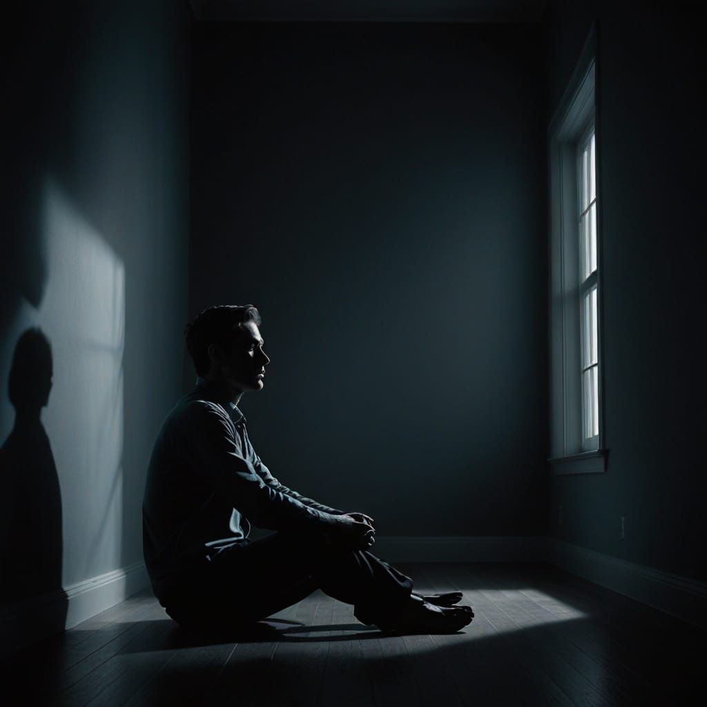 Contemplative Figure in Film Noir Style