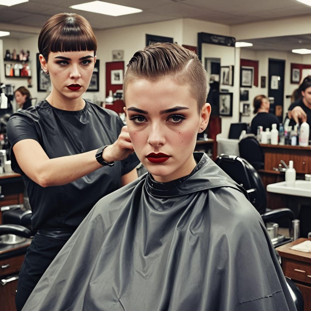 Girl's Forced Haircut: Close-Up Portrait in Barber Shop