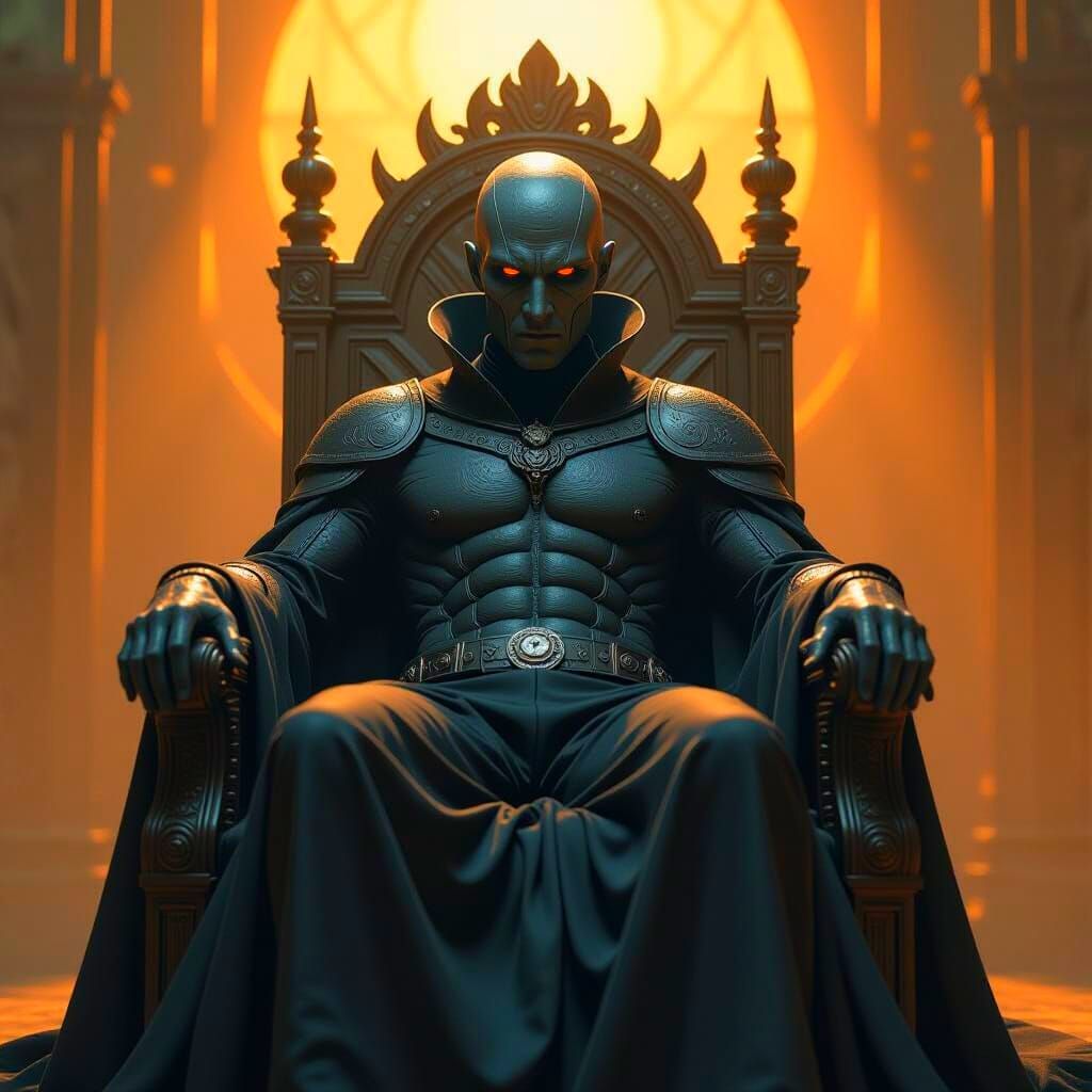 Science Fiction King with Wormlike Features on Throne