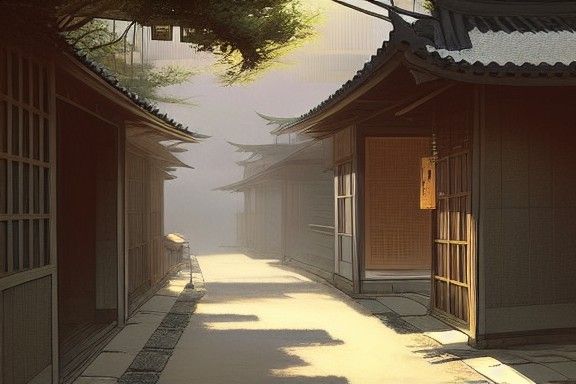 Japanese Alley Oil Painting in Cyberpunk Style