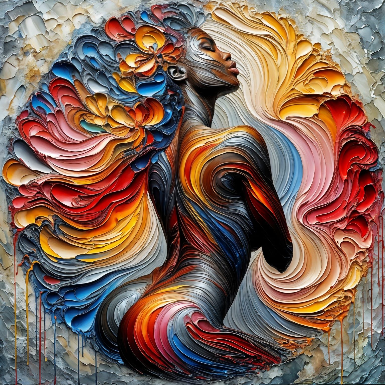 Vivid Oil Painting of a Woman with Thick Brushstrokes