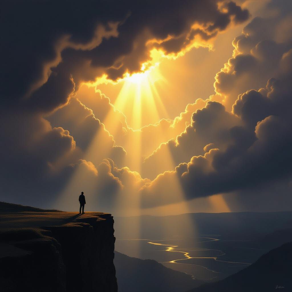Epic Cliffside Silhouette in Dramatic Golden Sunlight