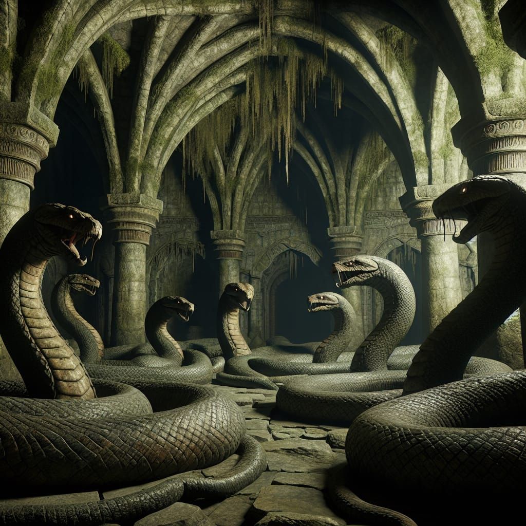 Fantasy Dungeon Serpents Lie in Wait for Unwary Adventurers