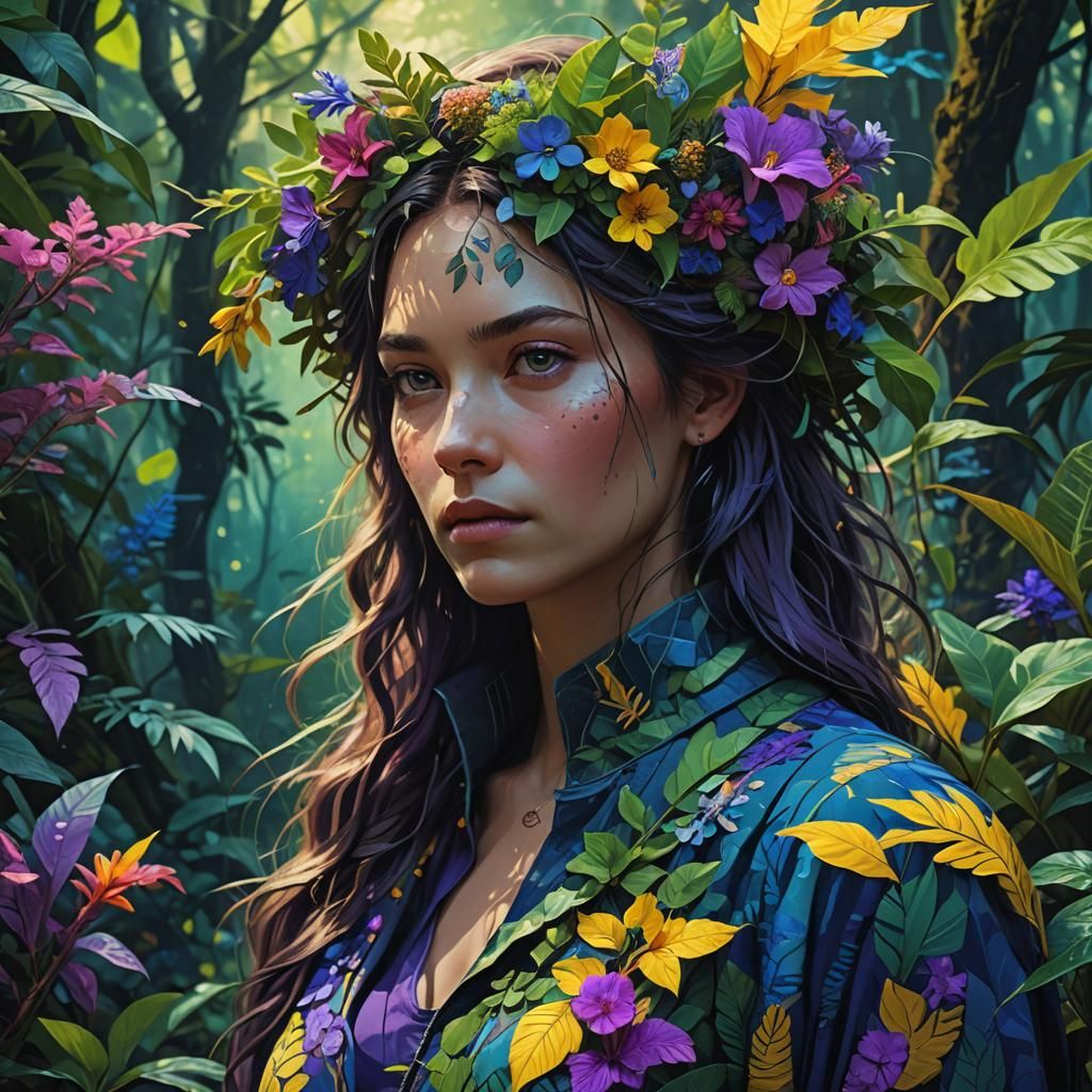 Fantastical Forest Goddess in Vibrant Digital Art