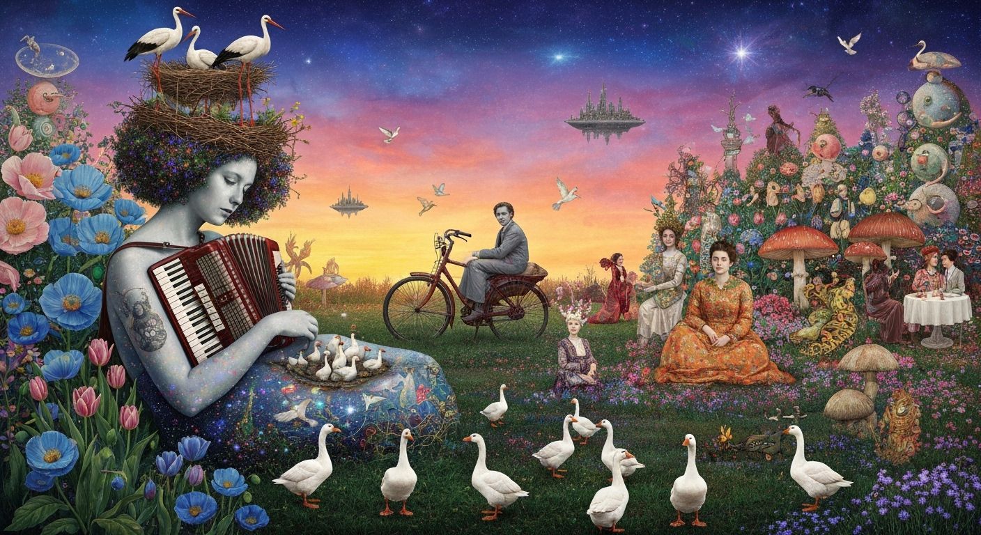 Cosmic Woman With Nature Forms, Ethereal Art Style