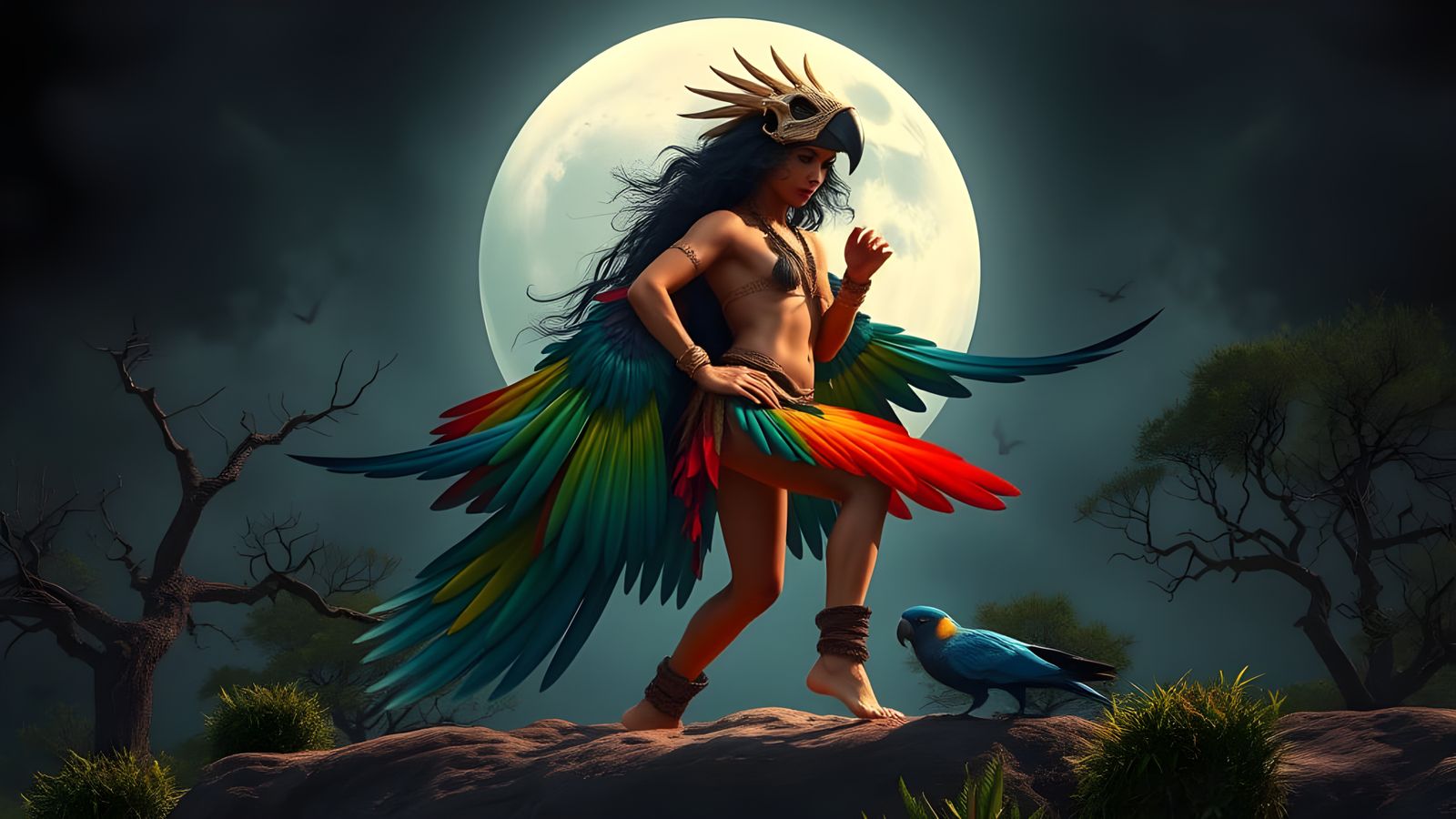 Majestic Amazon Warrior in Tribal Dance, Adorned with Irides...