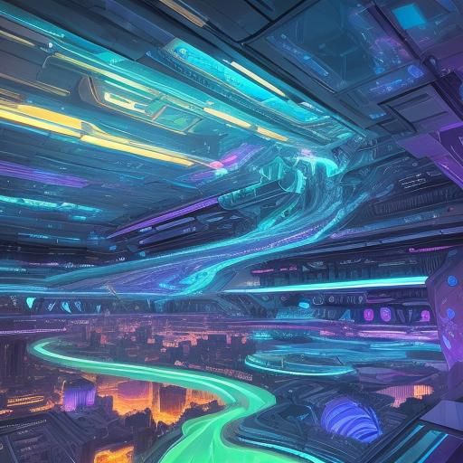 Futuristic City in Crystal Dome, Bioluminescent Art