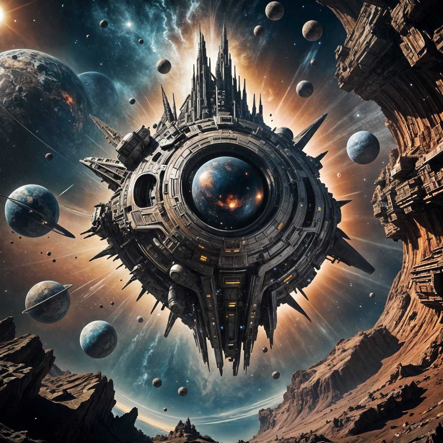 Enigmatic gargantuan alien object made out of a planet, appe...