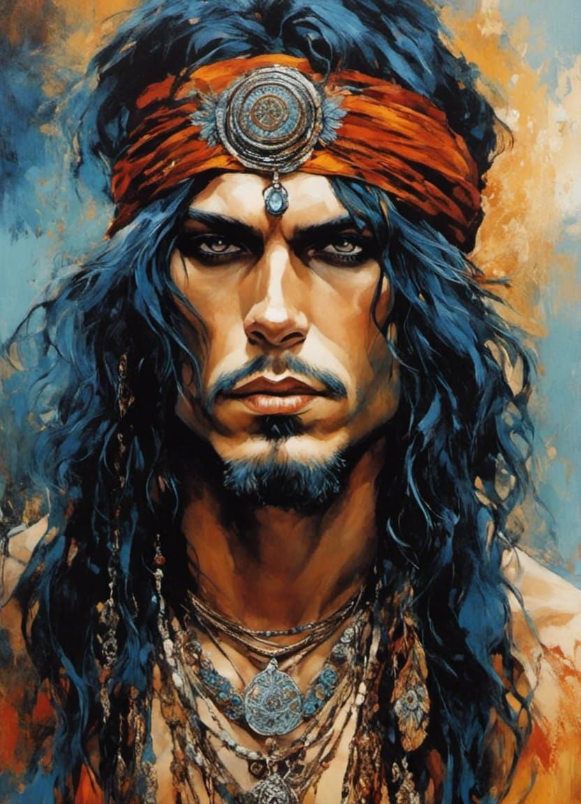 Woodstock Hippie Portrait in Aged Photograph Style