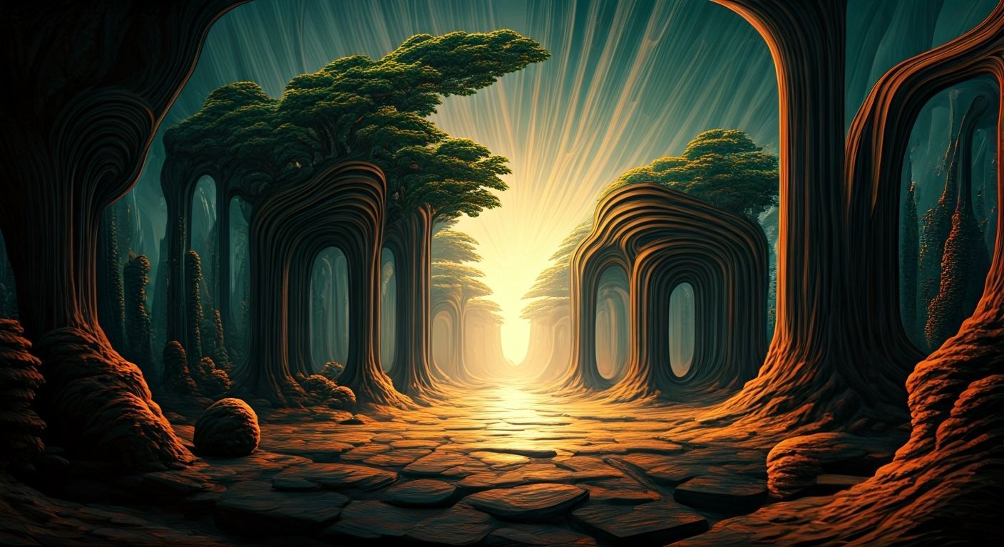 Surreal Dreamscape with Distorted Shapes and Vibrant Colors