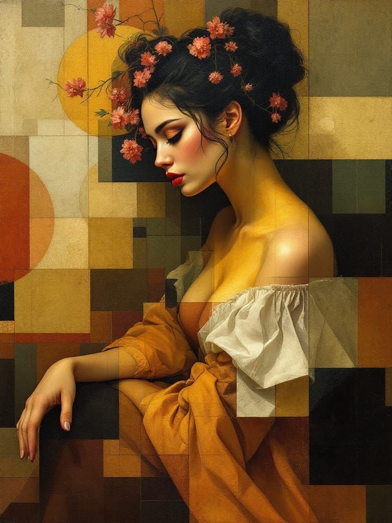 Renaissance Pin-Up Meets Abstract Geometry