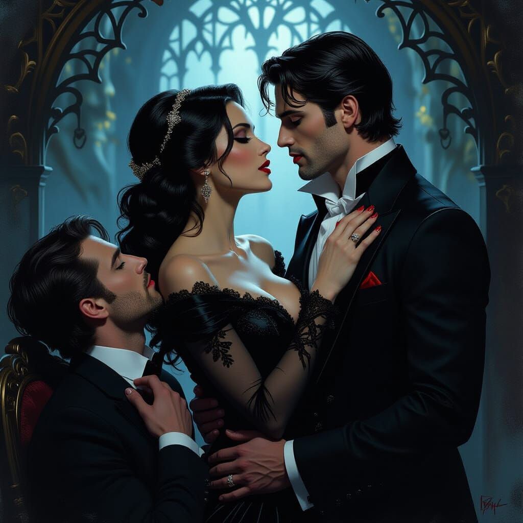 Vampire Woman Feeding in Dark Mystical Scene