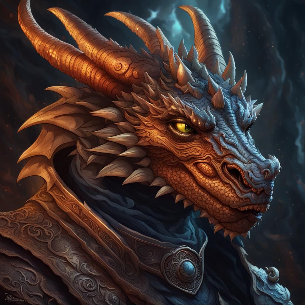 Fantasy Dragon Portrait in Hand-Drawn Style