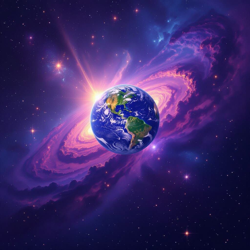 Mystical Nebula With Earth In Cosmic Grandeur