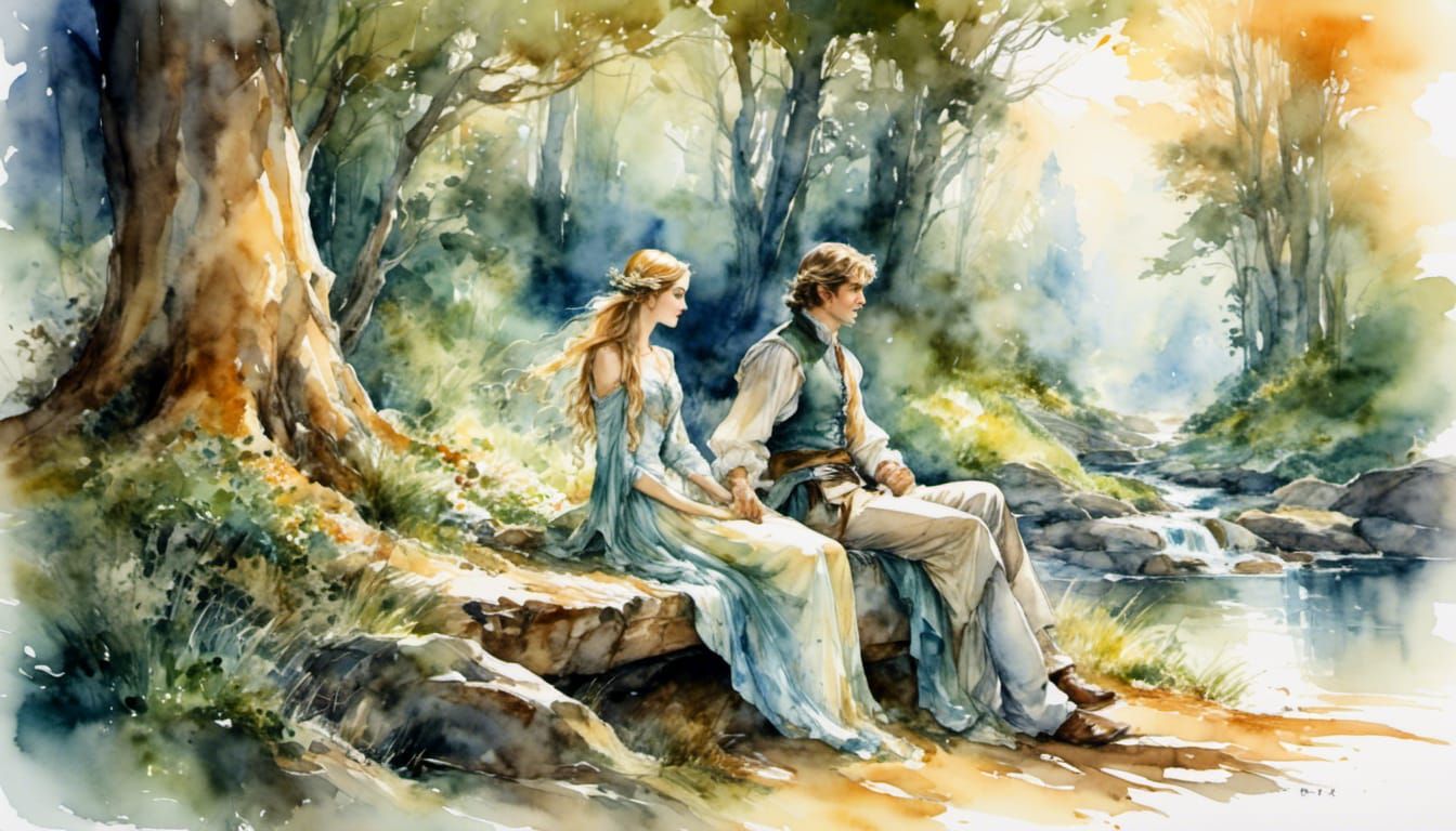 Romantic Embrace in Gouache Impressionist Style