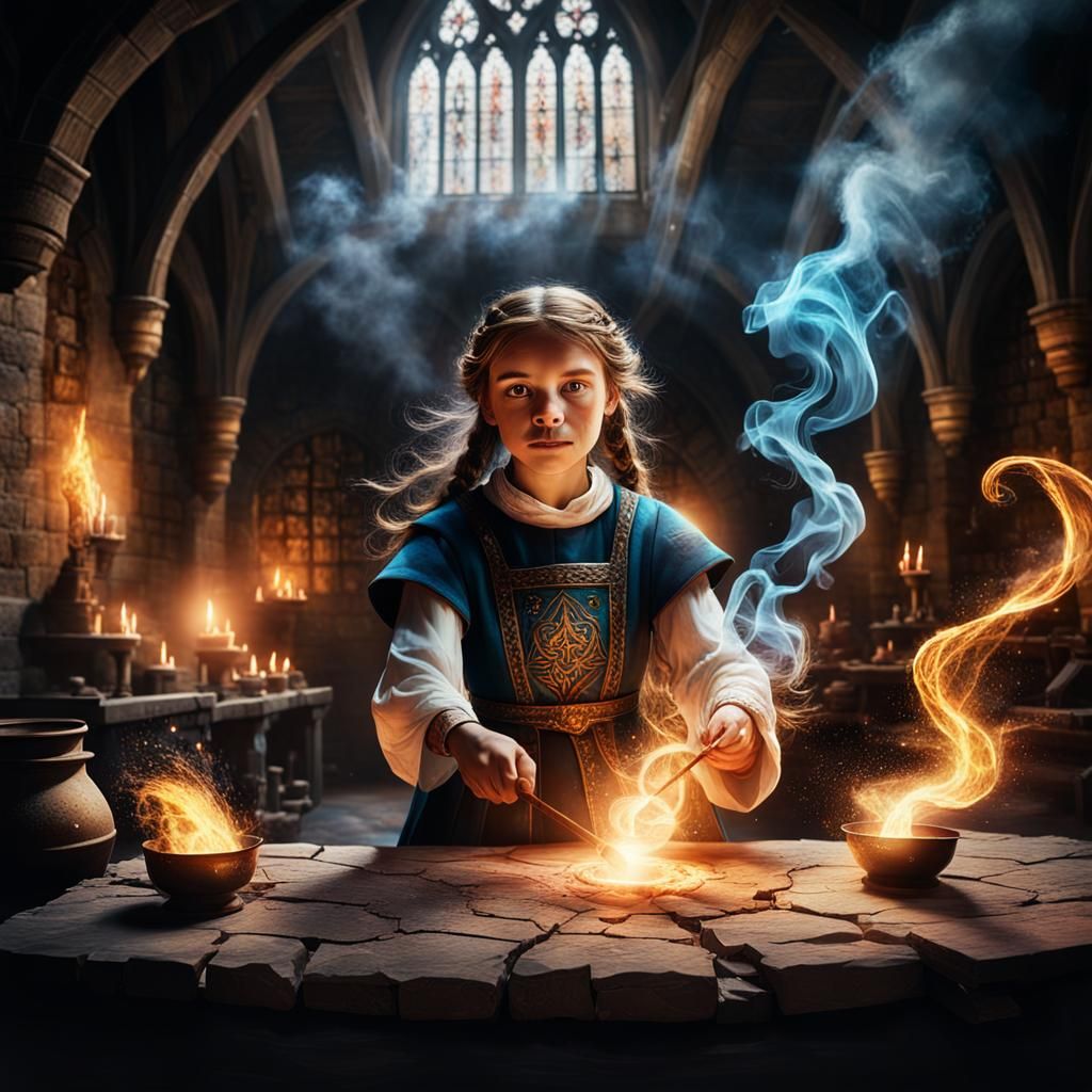 Medieval Apprentice Healer in Alchemy Lair