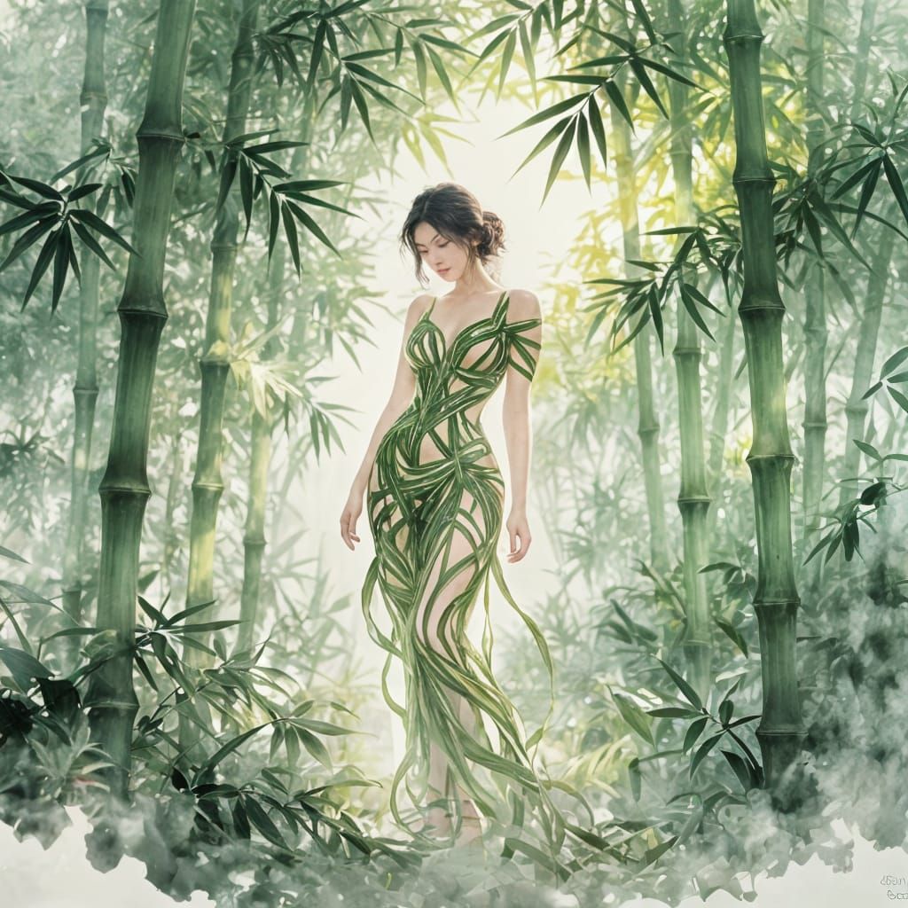 AI Art of a Woman Made of Bamboo