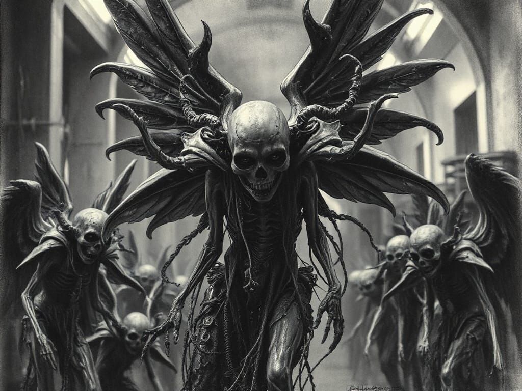 Undead Angels in Chernobyl: Charcoal Drawing