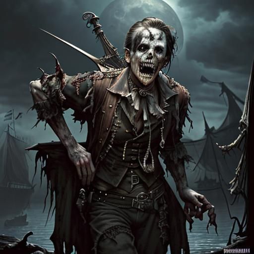 Zombie Pirates Landing: A Gothic Horror Scene