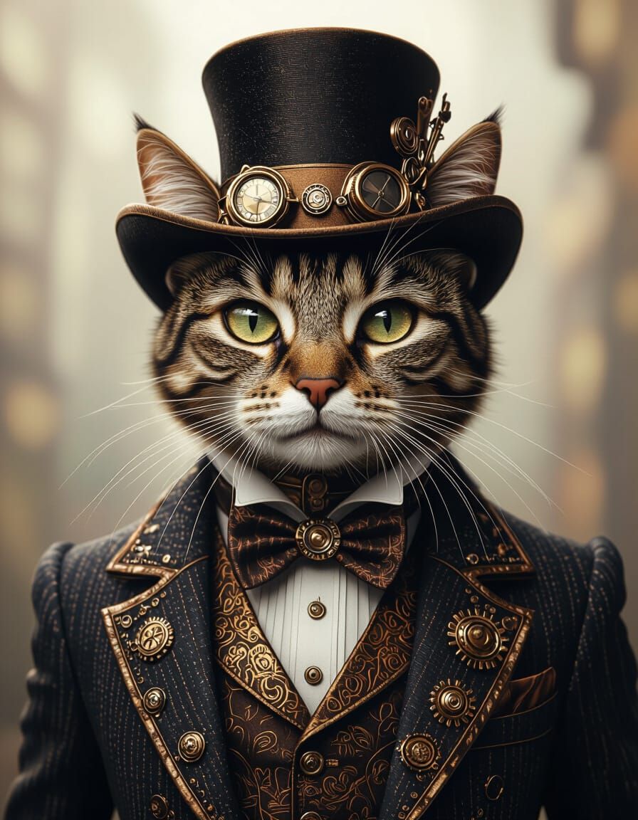 Steampunk Tabby Cat Portrait in Volumetric Lighting