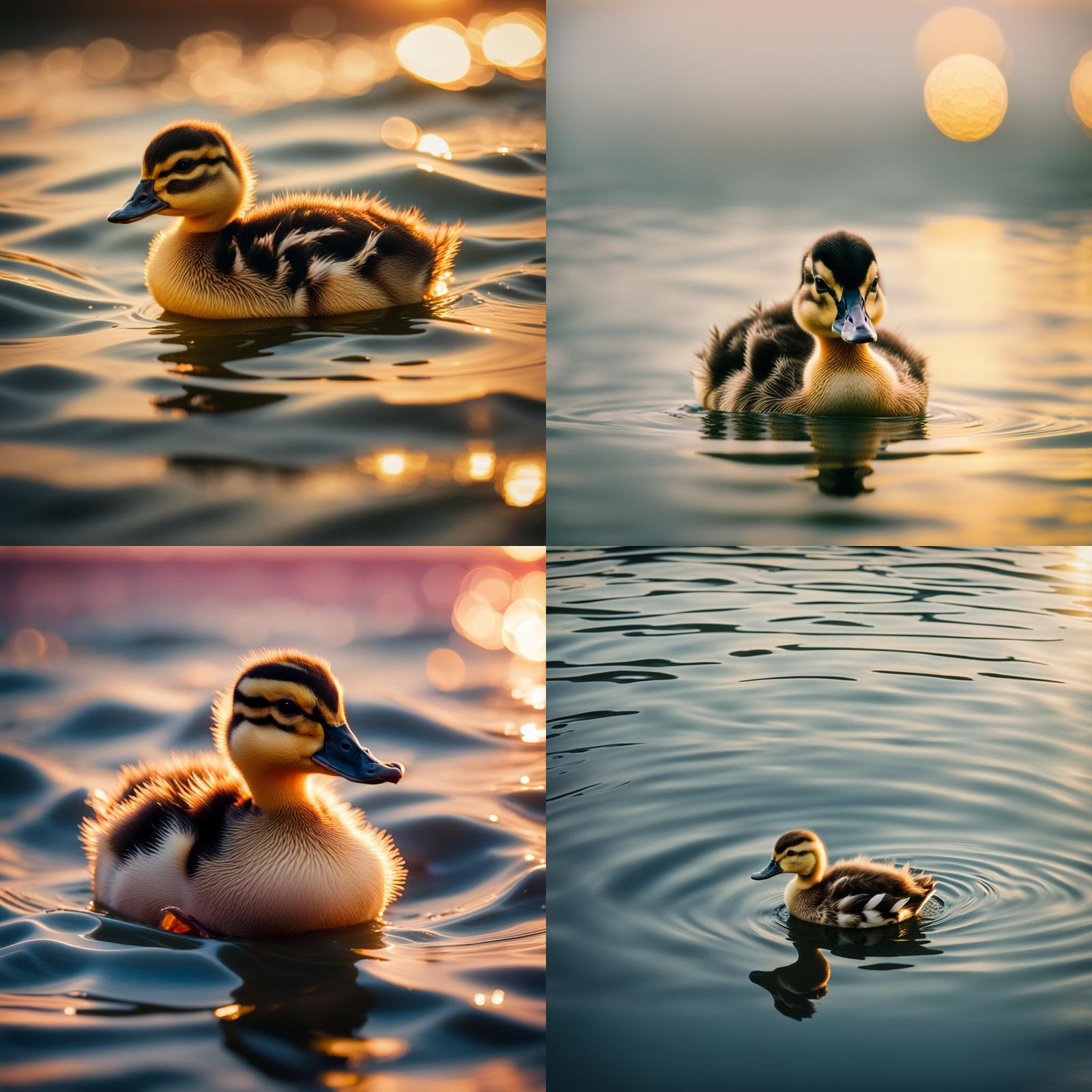 Cute Duckling at Sunset: Cinematic Film Still