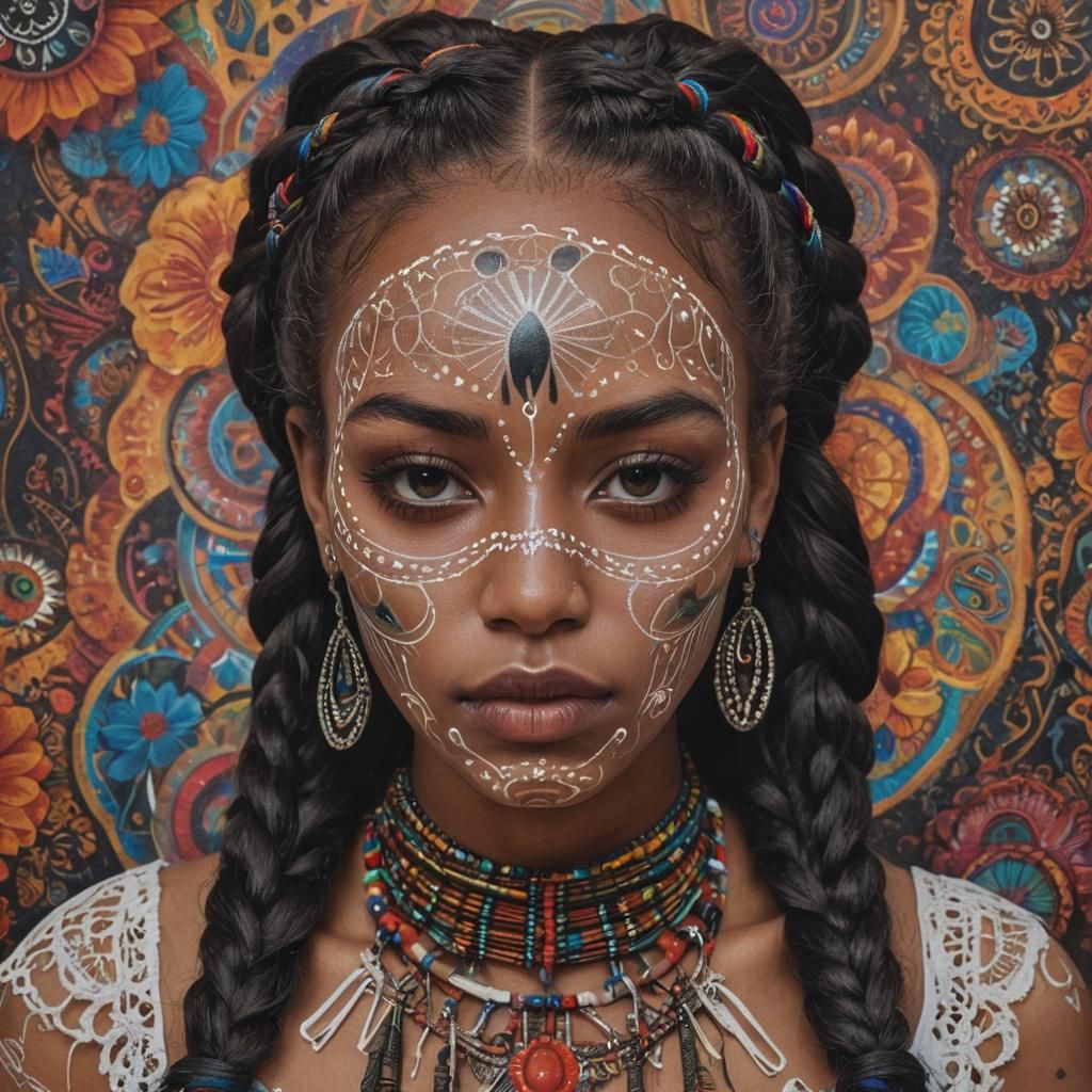 African Woman in Catrina Mask: Stencil Painting