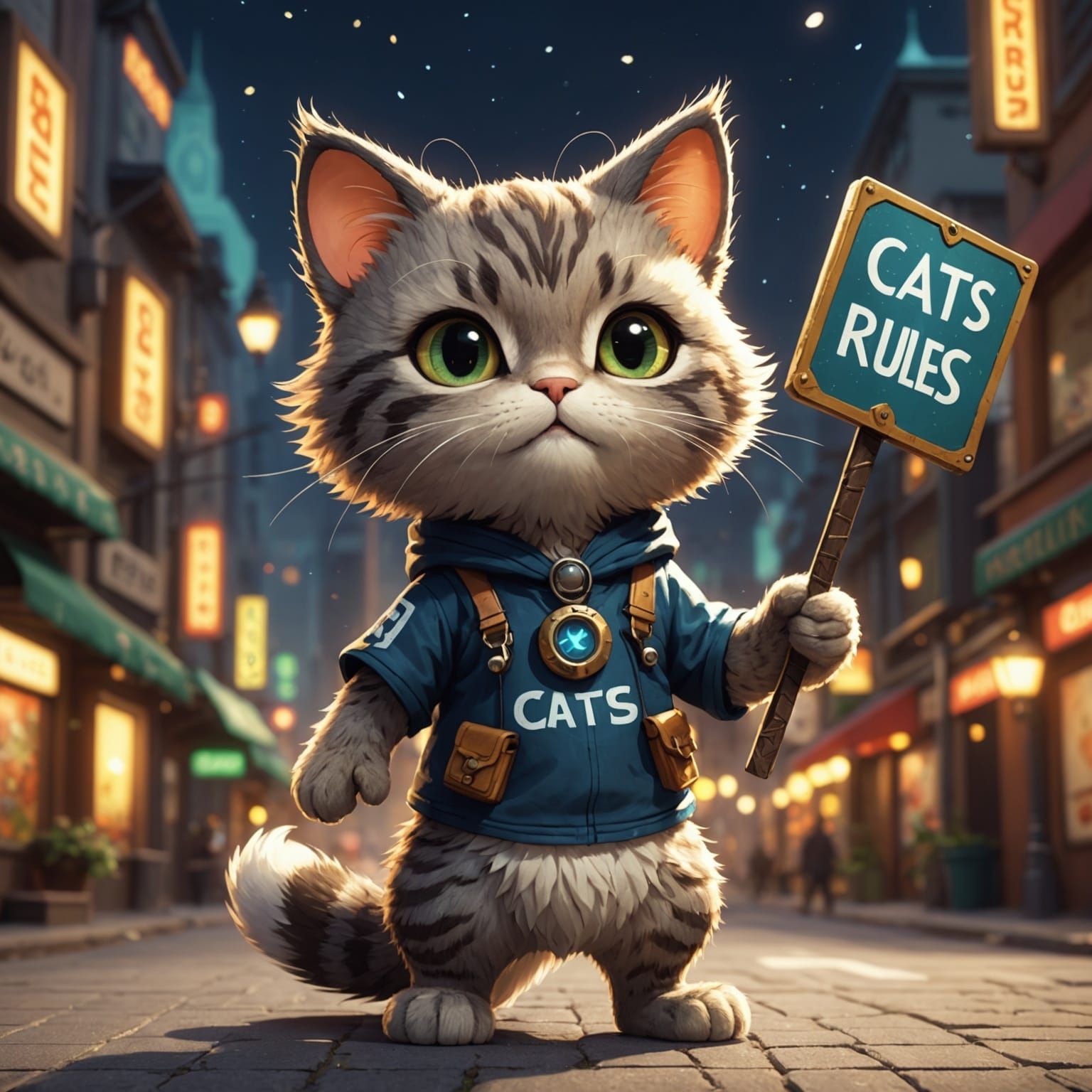Chibi Furry Cat Holding Sign