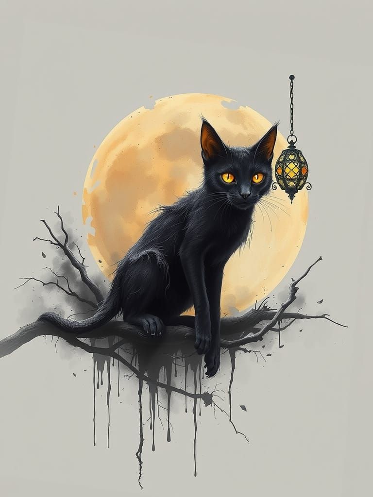 A sleek, elongated Shadow Lynx scrawny, cat, thin, with extremely long lean legs, with a wiry, dripping, inky black coat...