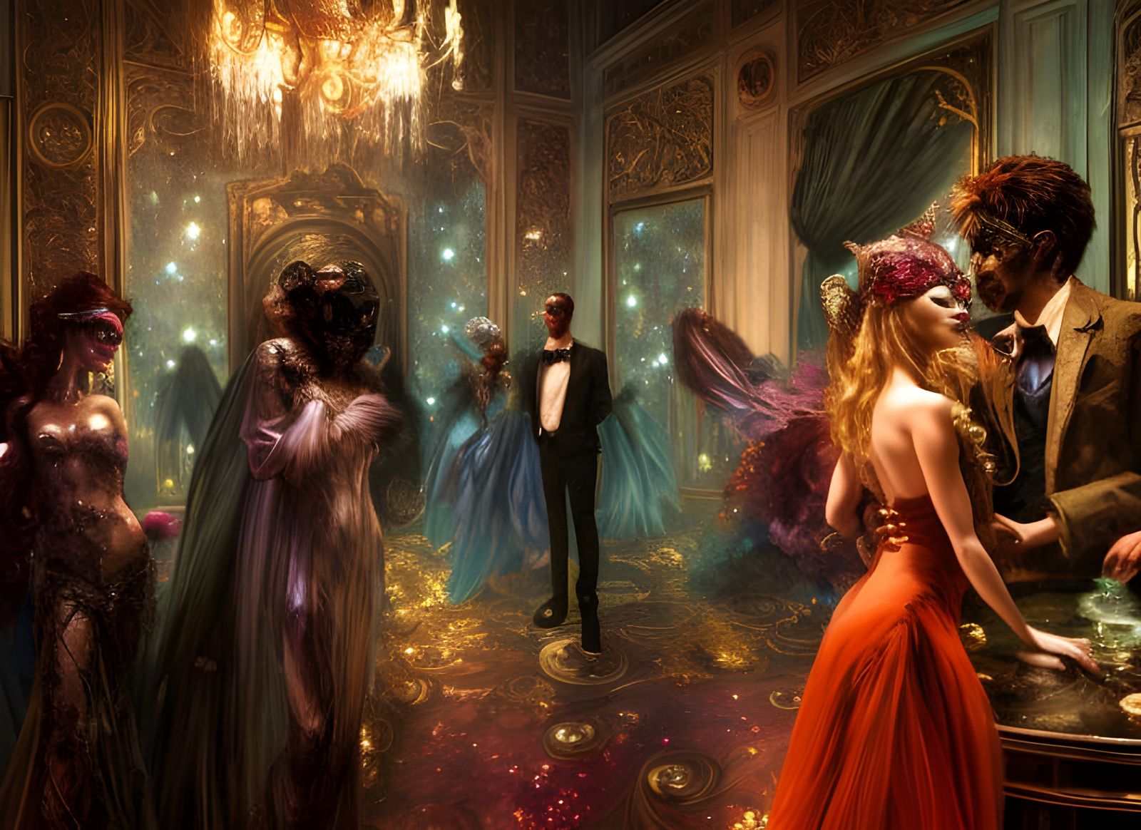 Sparkling Masquerade Party in Digital Art Style