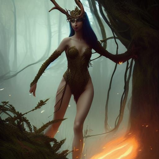 Elven Dryad in Dark Fantasy Style