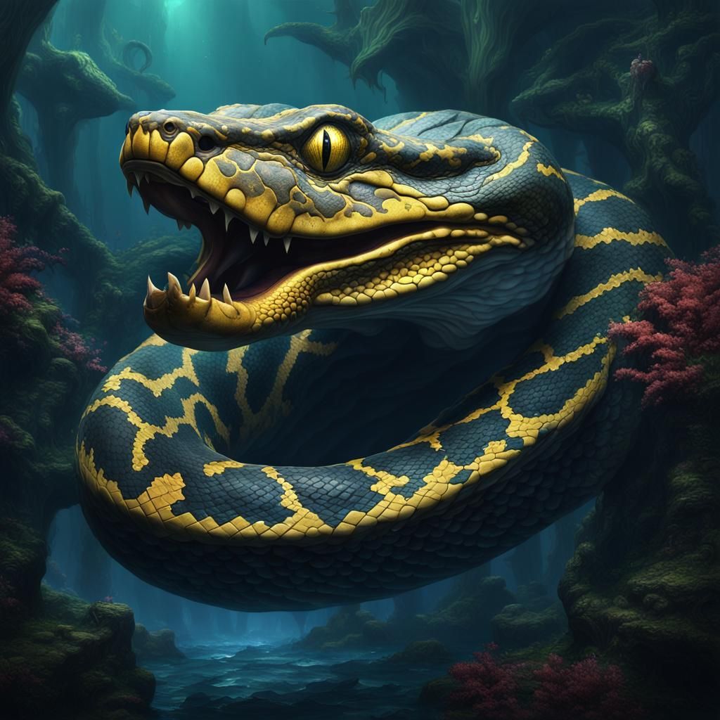 Deep One Giant Python in Detailed Matte Painting
