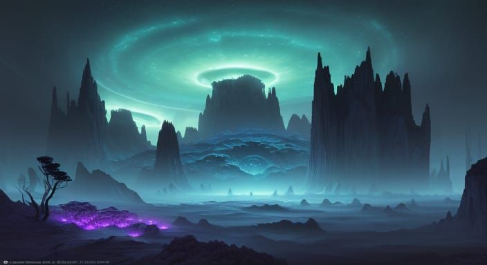 Alien Landscape Concept Art with Glowing Flora