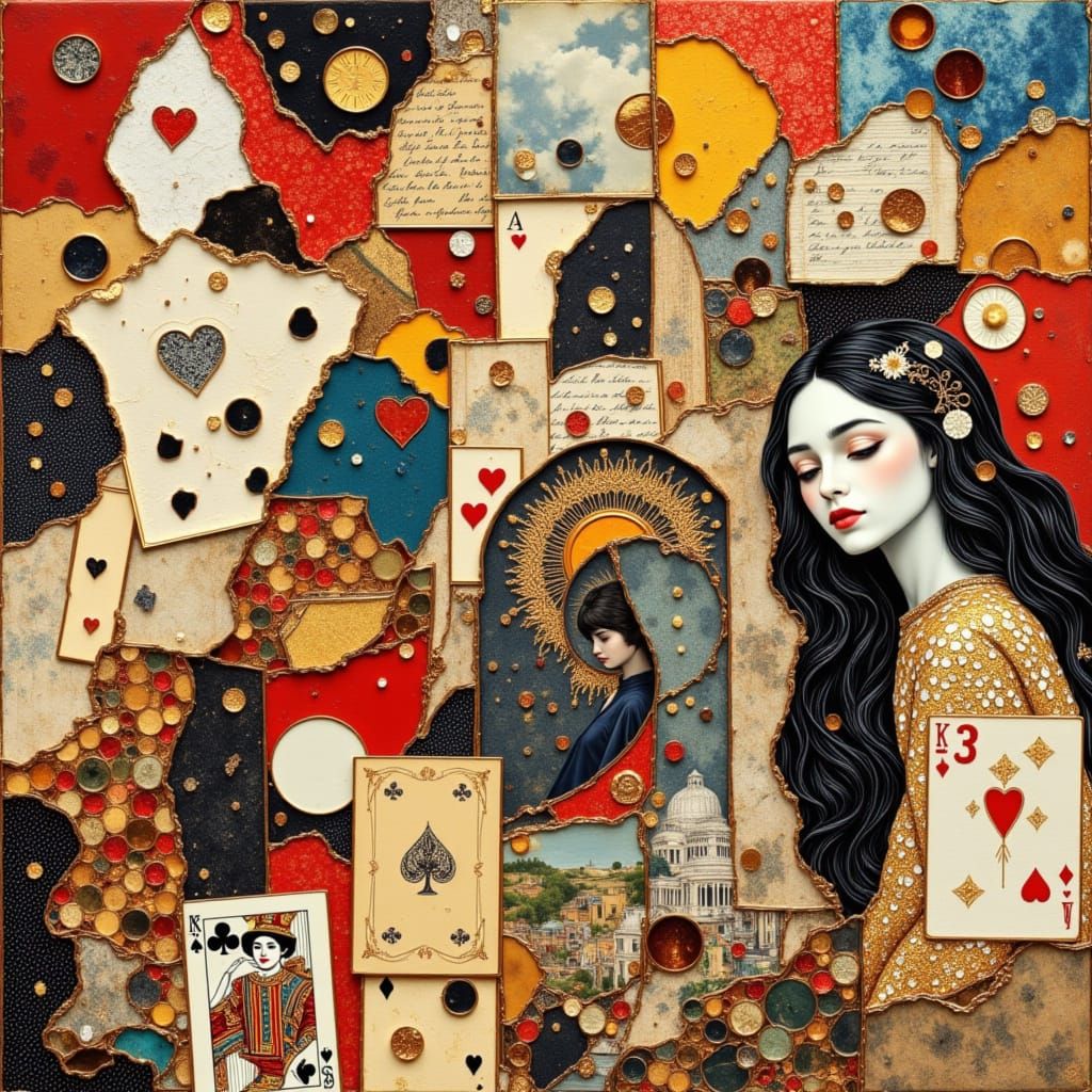 Colorful Collage of a Full House Card Hand