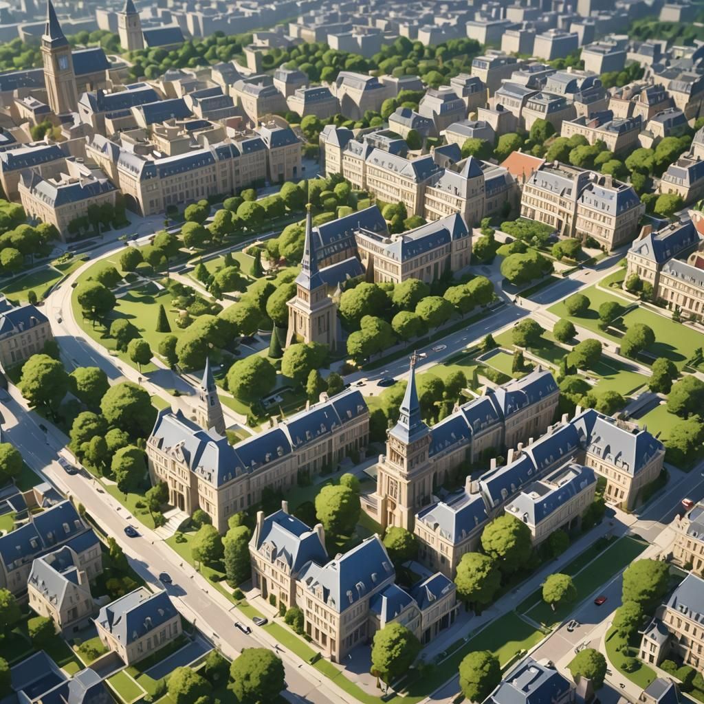 Surreal Neighborhood with World Landmarks in 3D Anime Style