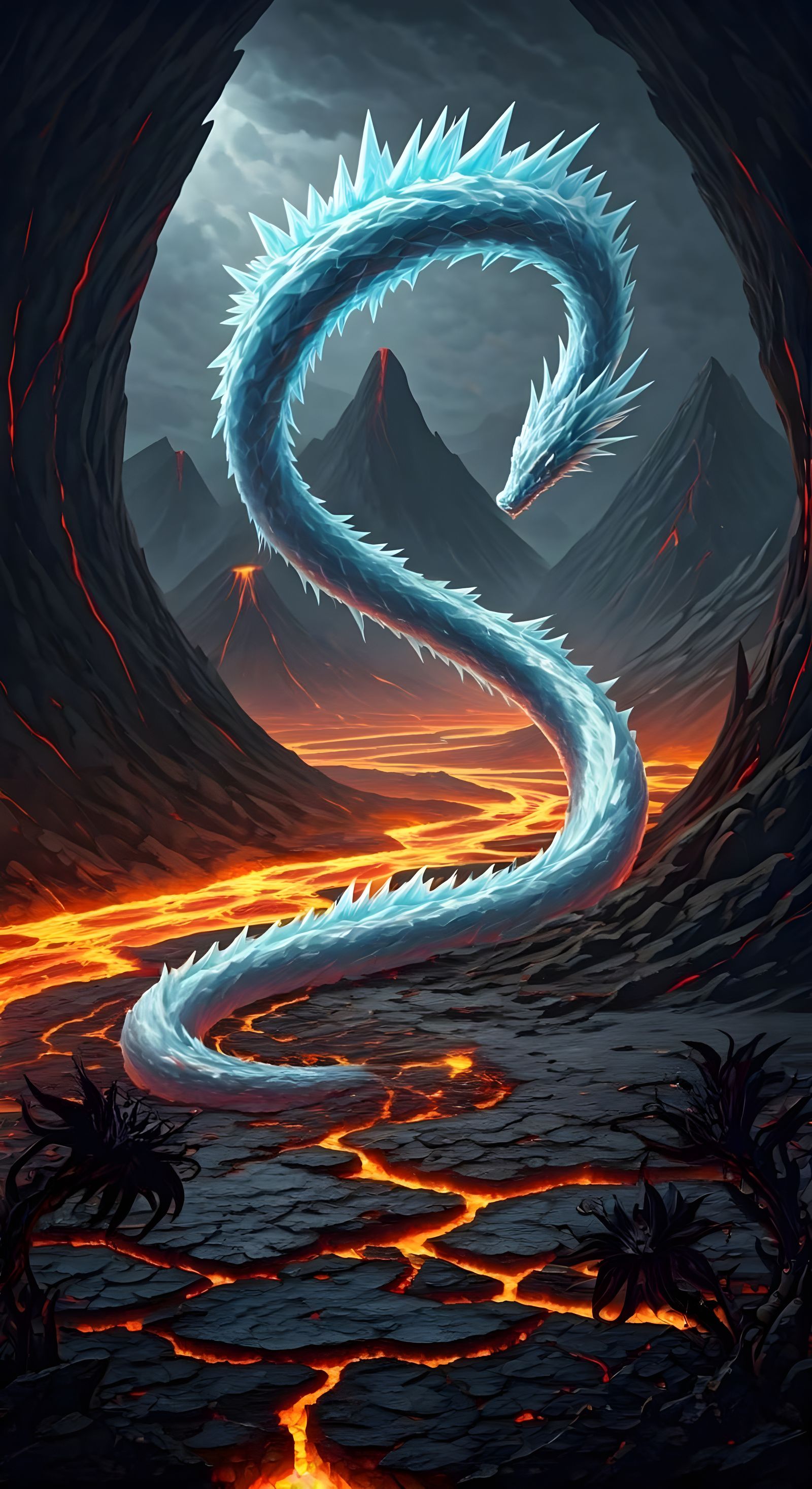 Ice Serpent in Fiery Underworld