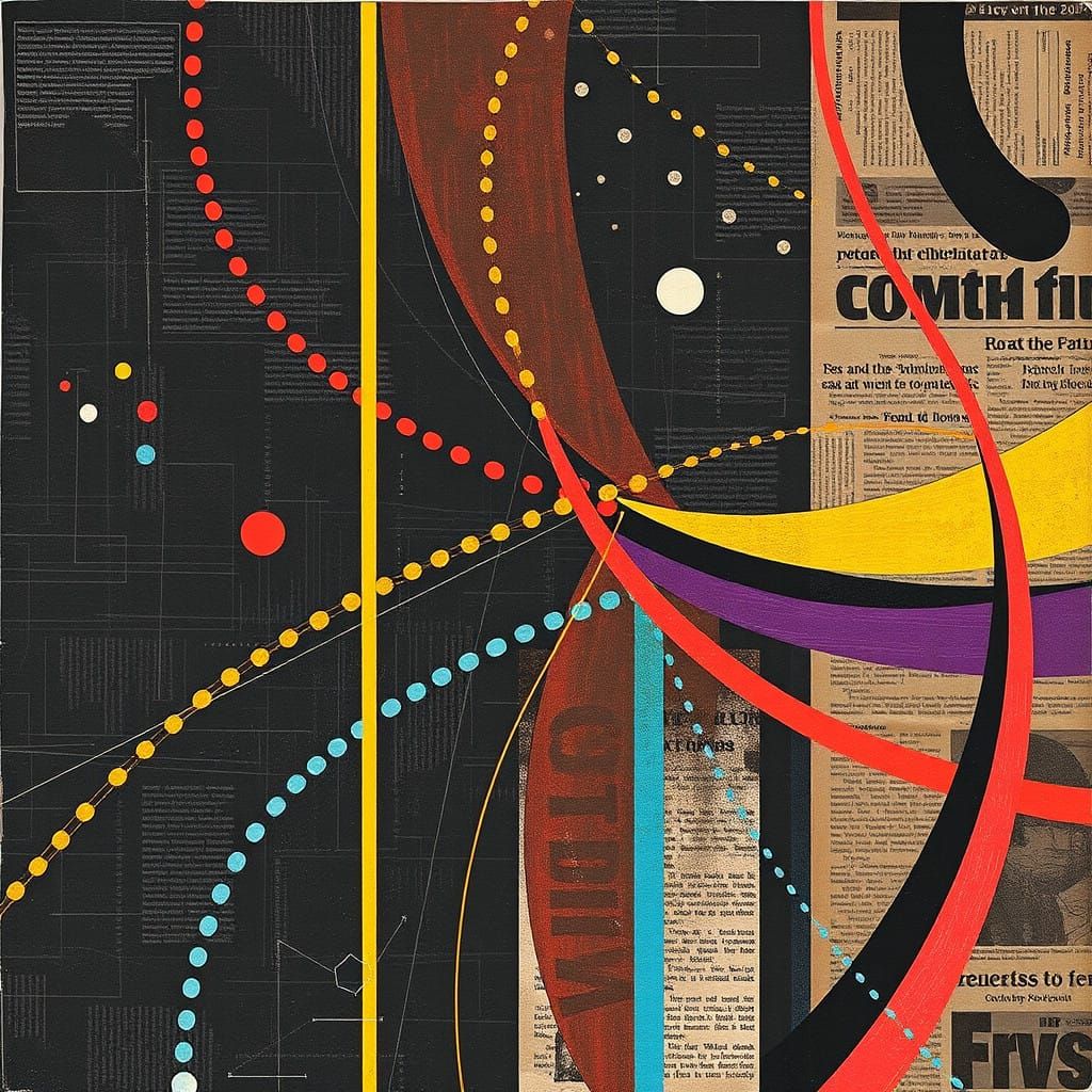 Moody Constructivist Newspaper Collage in Vibrant Colors