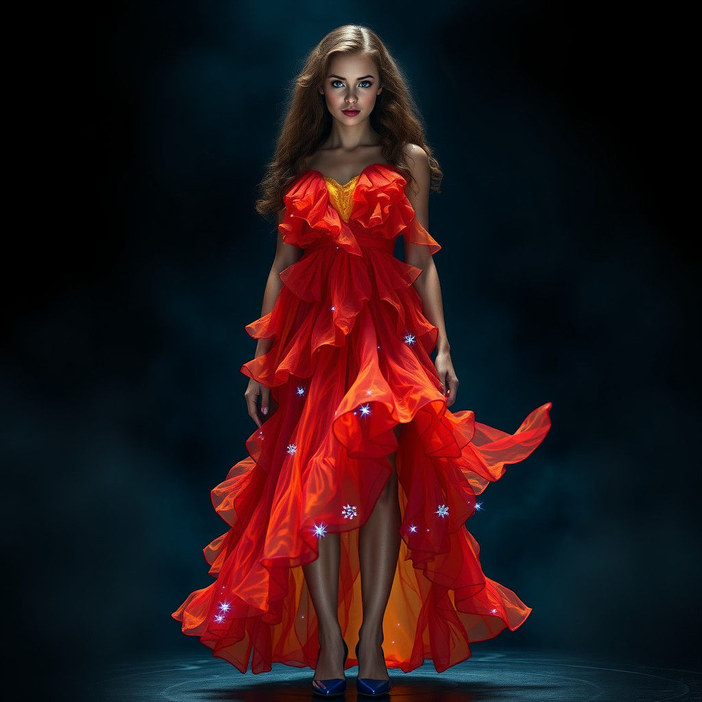 Woman in Fiery Dress, Digital Matte Painting