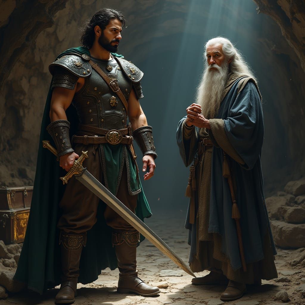 Warrior and Wizard in Dark Dungeon, Renaissance Style