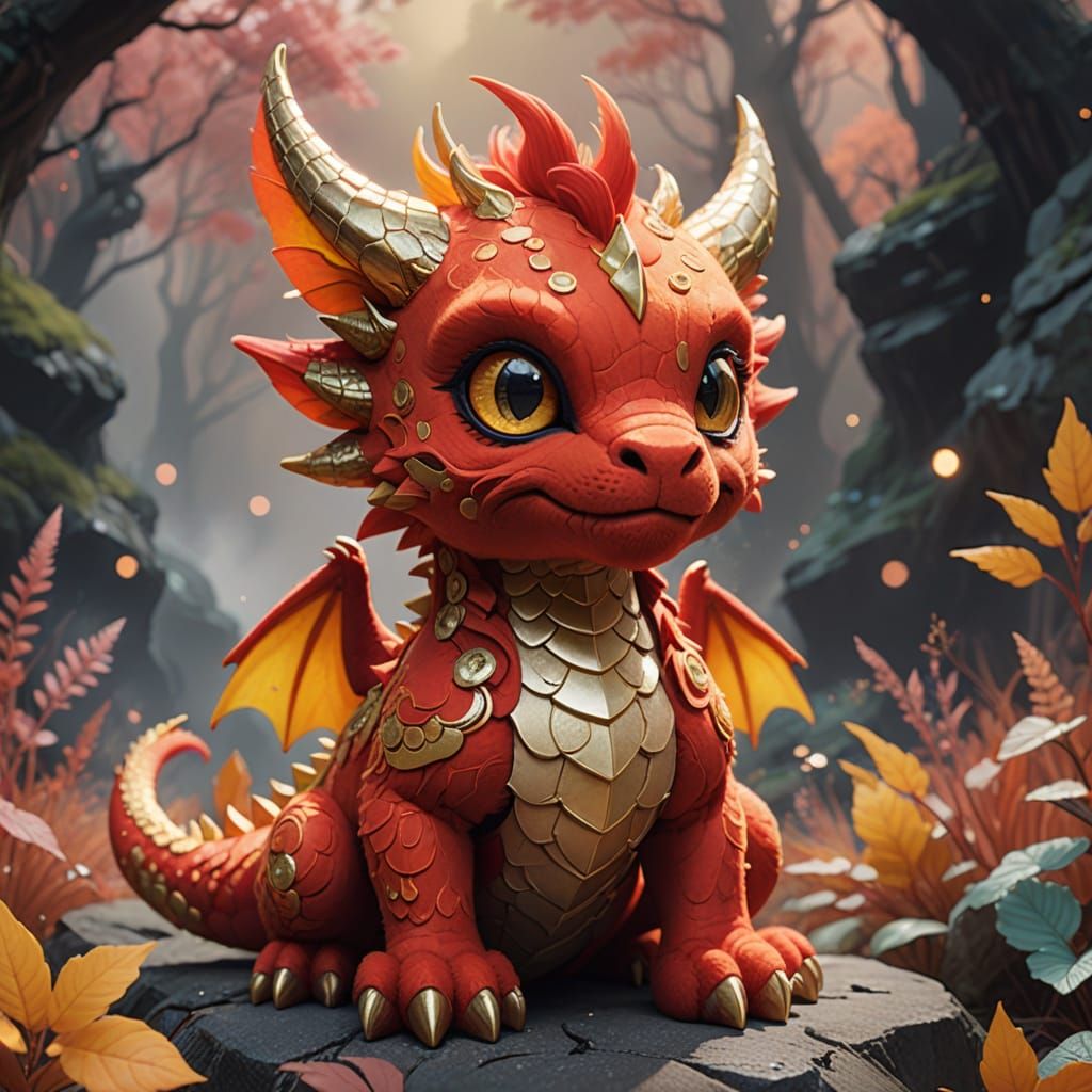 Adorable Fire-Red Chibi Dragon Felt Toy