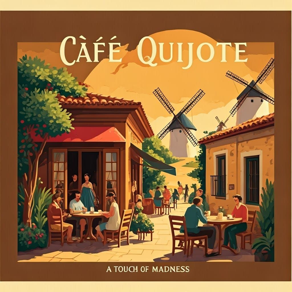 Cafe Quijote Poster Art with Spanish Windmills