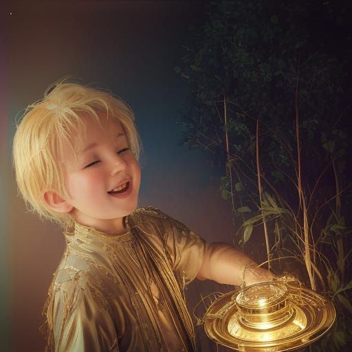 Blond Boy Portrait with Luminous Effects